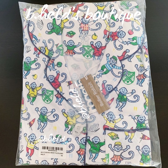 Roller Rabbit Back To School Monkey Polo Pajamas in Multi X-Small (XS) New NWT - Picture 15 of 16